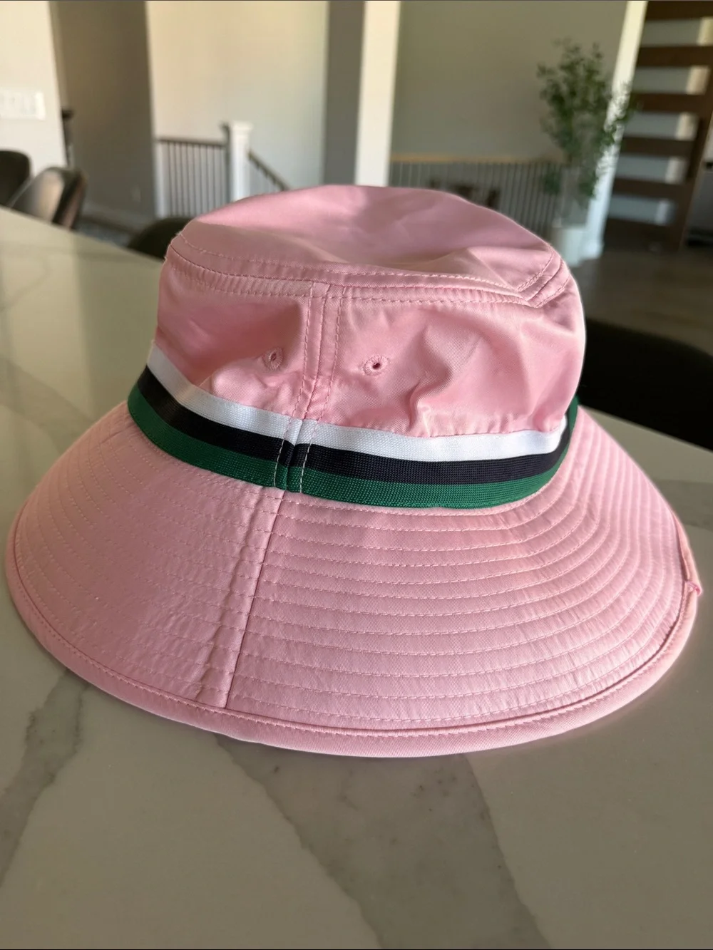 Marie Birdie Pink Bucket Hat with Green Stripe. Size 2 (older youth fit) NWOT